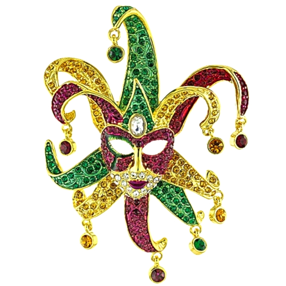 Mardi Gras Multicolor Crystal Gold-Tone Brooch